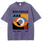 Unisex Bauhaus Geometric Eyes Printed Washed Tee