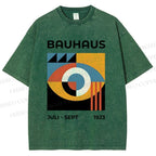 Unisex Bauhaus Geometric Eyes Printed Washed Tee