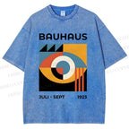 Unisex Bauhaus Geometric Eyes Printed Washed Tee
