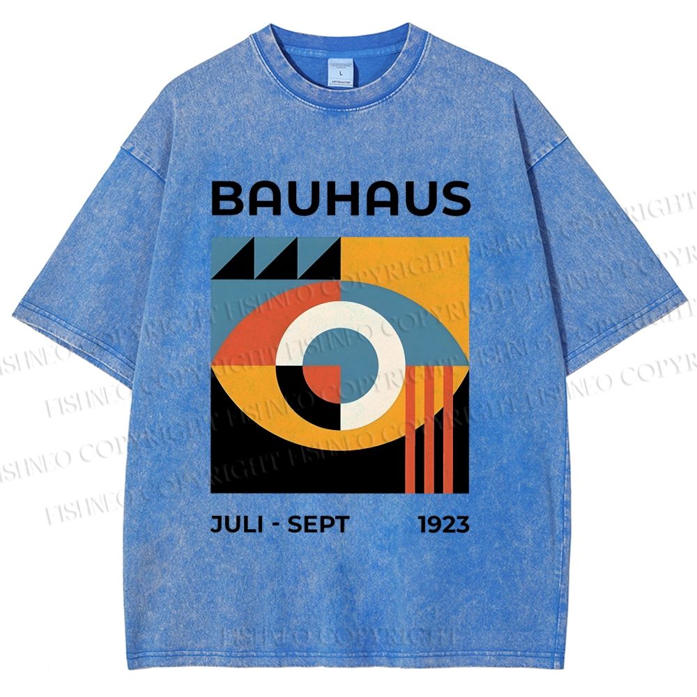 Unisex Bauhaus Geometric Eyes Printed Washed Tee