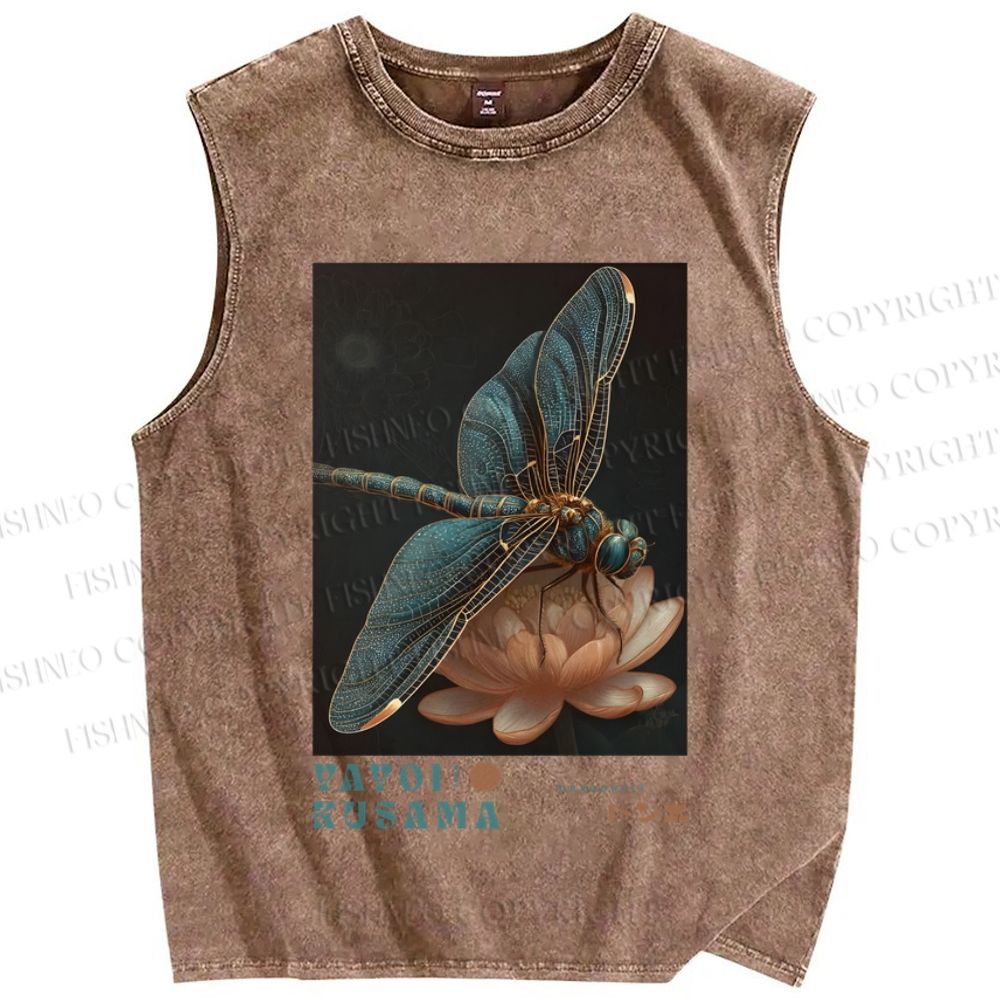 Unisex Japanese Yayoi Kusama Dragonfly Insect Printed Washed Tank Top