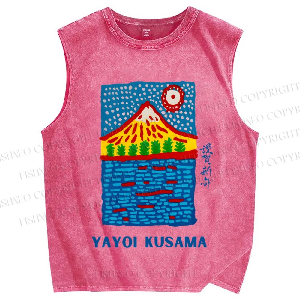 Unisex Yayoi Kusama Mount Fuji Printed Washed Tank Top