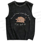 Unisex Cartoon Cat Printed Washed Tank Top