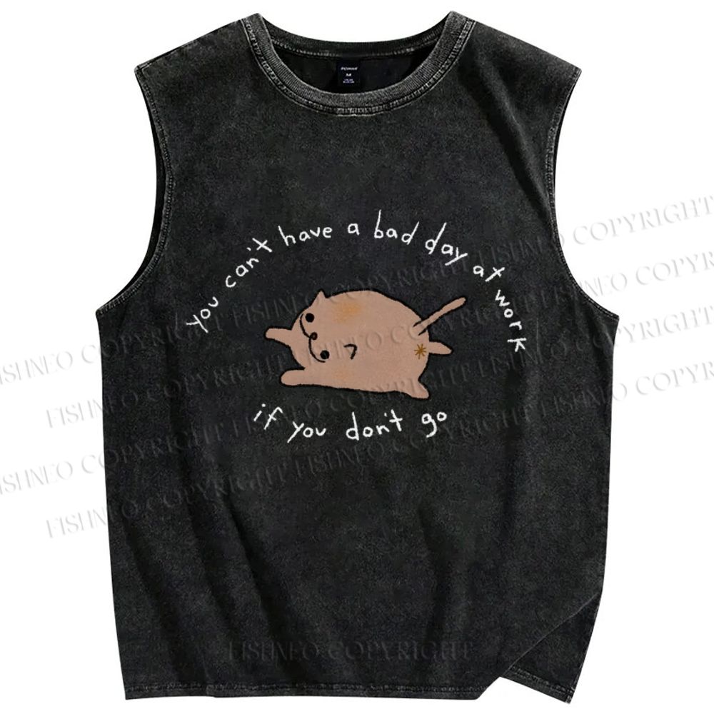 Unisex Cartoon Cat Printed Washed Tank Top