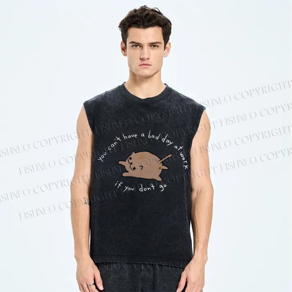 Unisex Cartoon Cat Printed Washed Tank Top