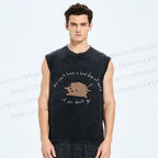 Unisex Cartoon Cat Printed Washed Tank Top