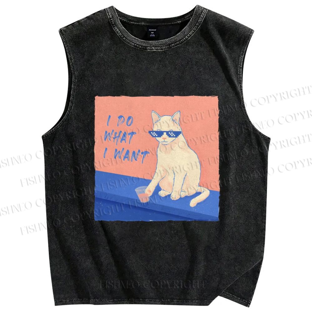 Unisex I Do What I Want Cat Printed Washed Tank Top