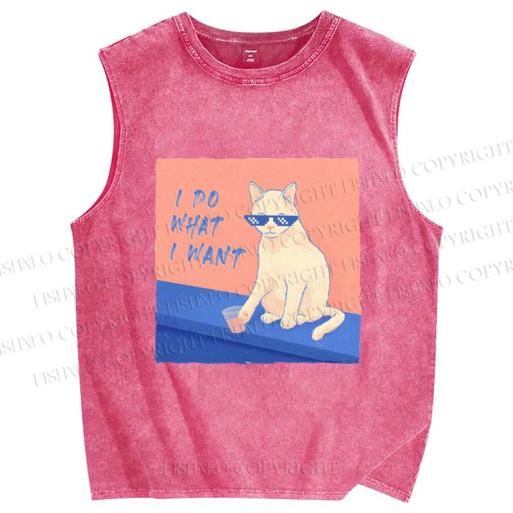 Unisex I Do What I Want Cat Printed Washed Tank Top