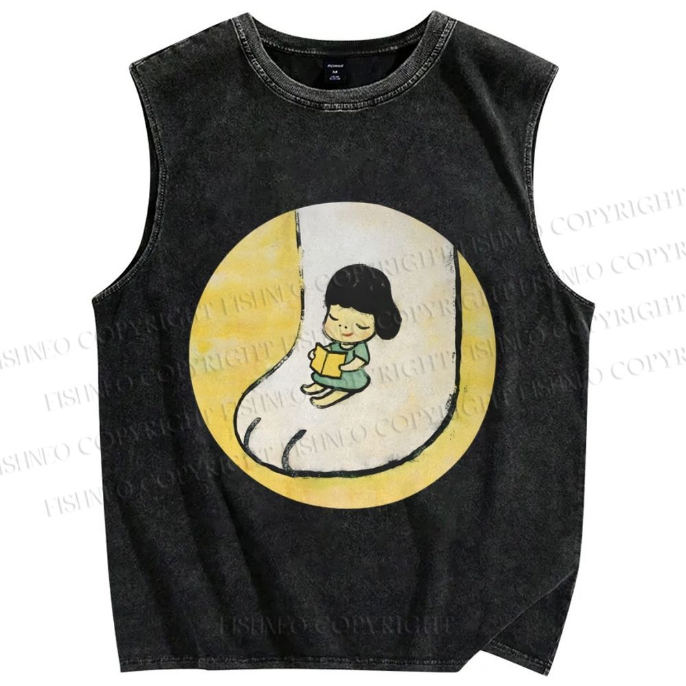 Unisex Yoshitomo Nara Cat Paw Girl Printed Washed Tank Top