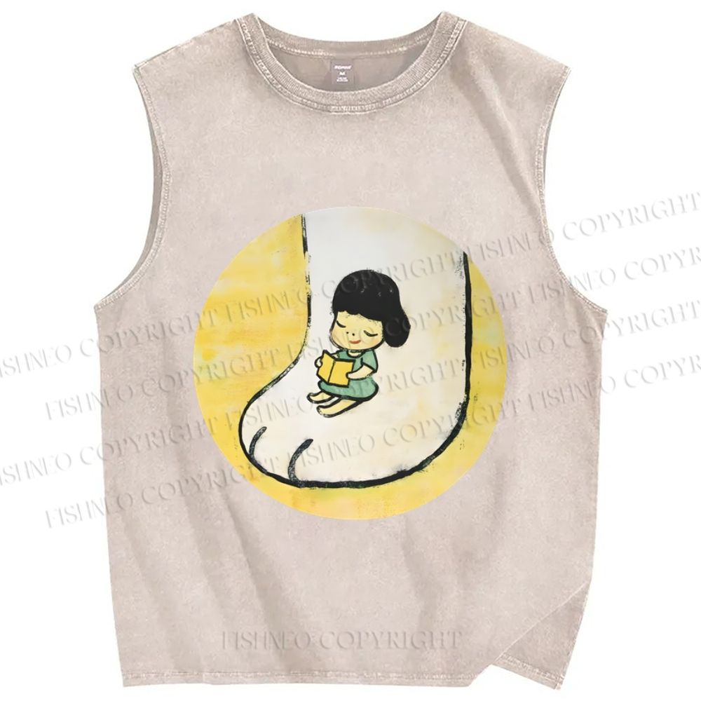 Unisex Yoshitomo Nara Cat Paw Girl Printed Washed Tank Top