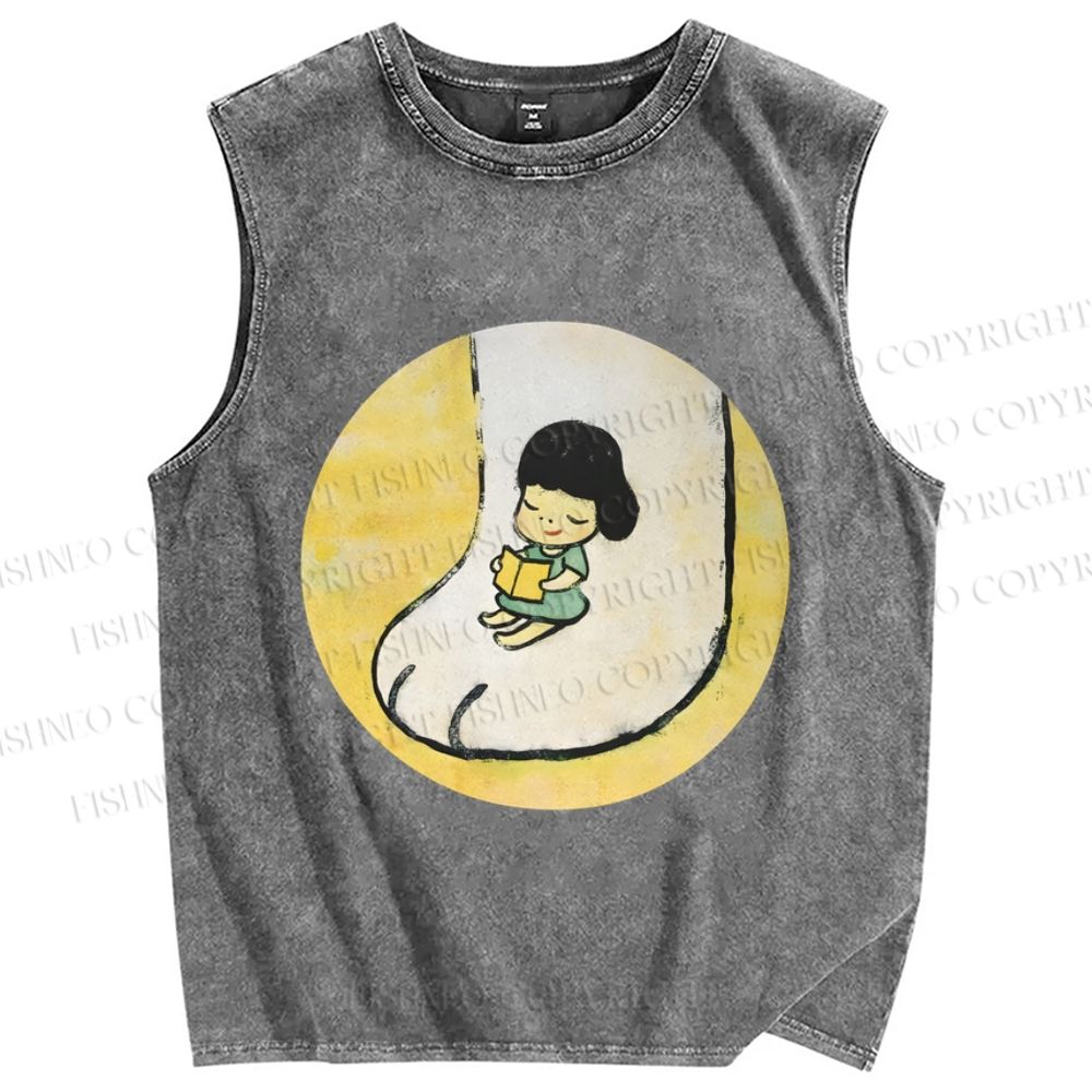 Unisex Yoshitomo Nara Cat Paw Girl Printed Washed Tank Top
