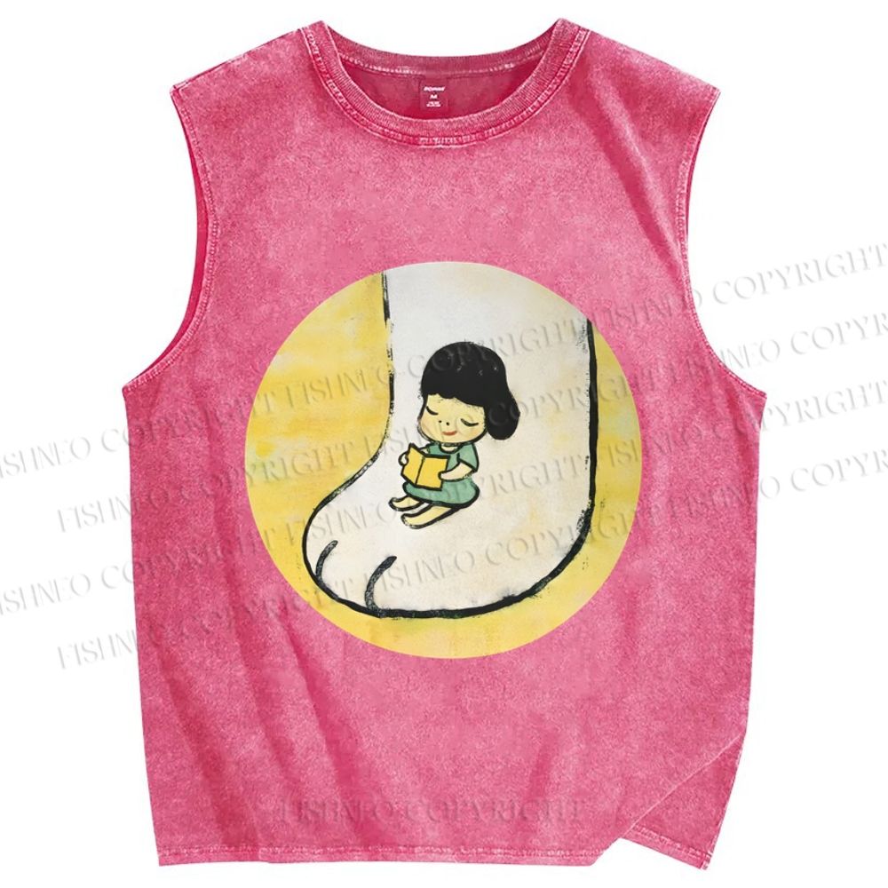 Unisex Yoshitomo Nara Cat Paw Girl Printed Washed Tank Top