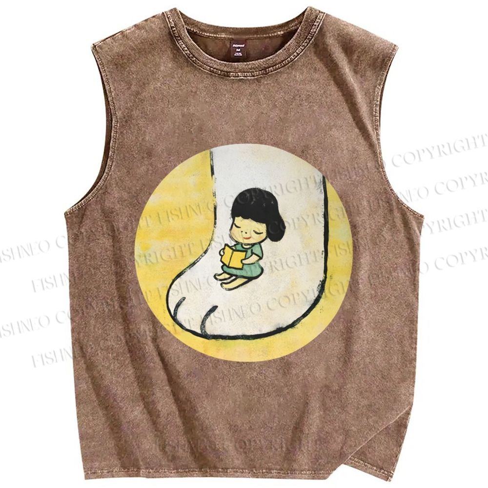 Unisex Yoshitomo Nara Cat Paw Girl Printed Washed Tank Top