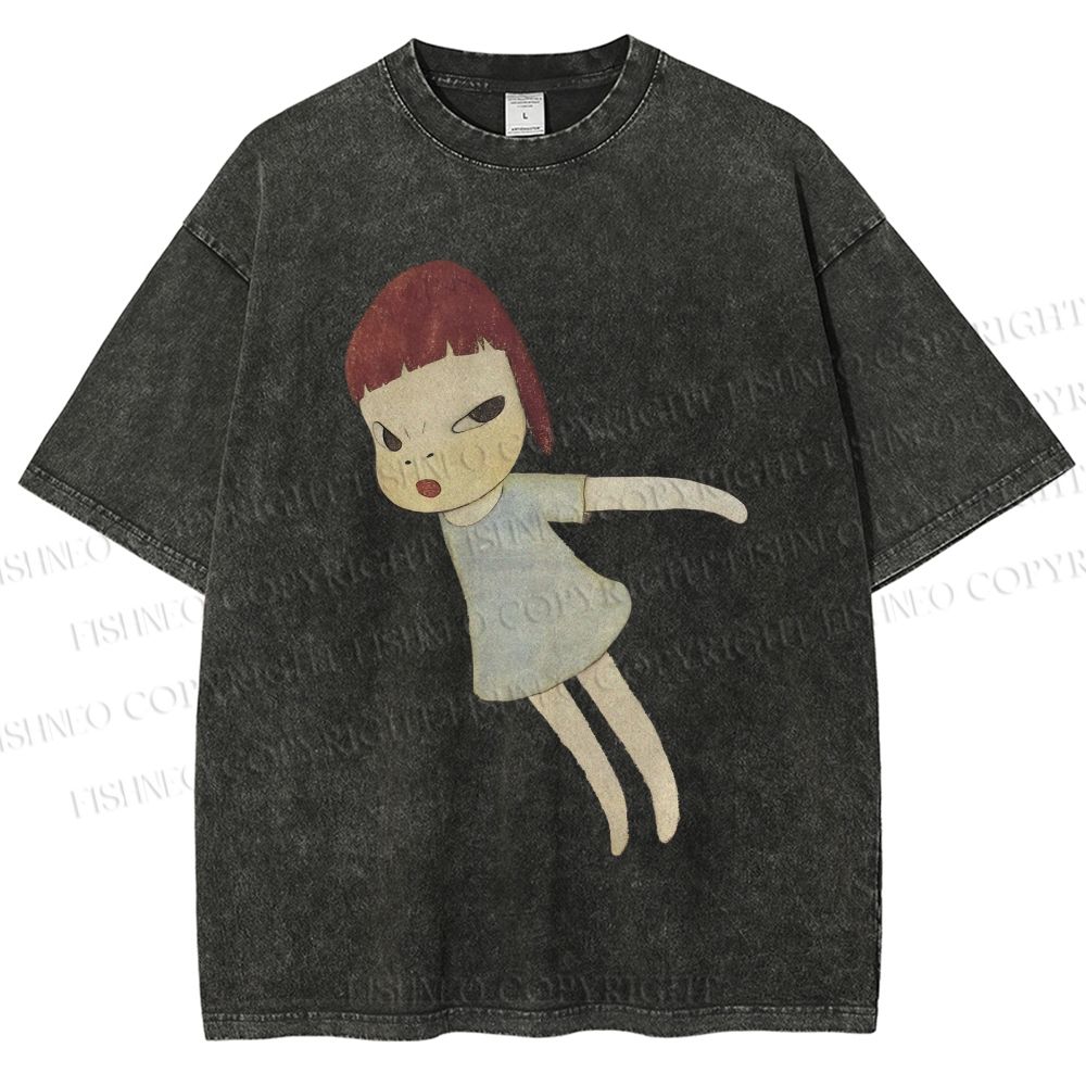 Unisex Yoshitomo Nara Flying Girl Printed Washed Tee