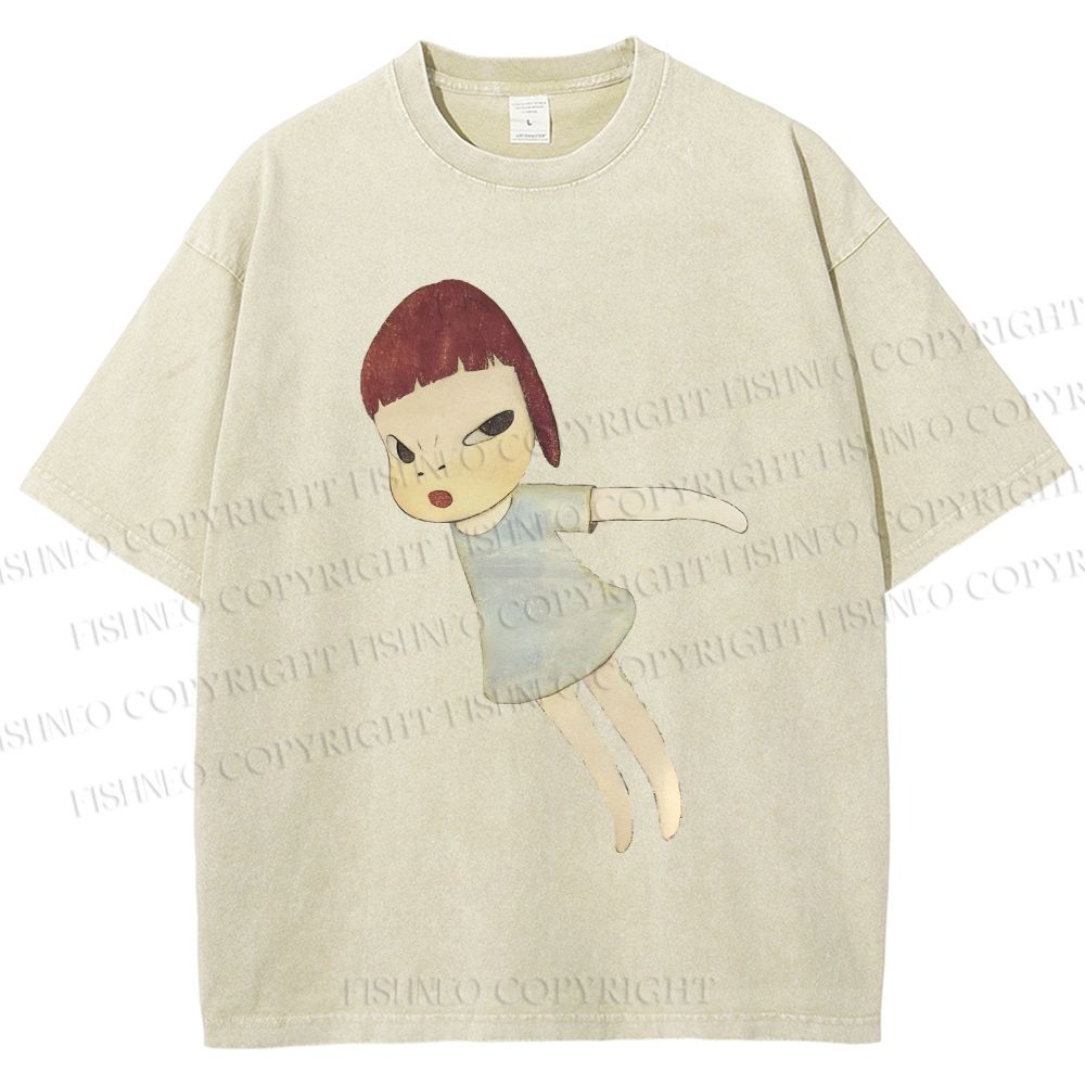 Unisex Yoshitomo Nara Flying Girl Printed Washed Tee