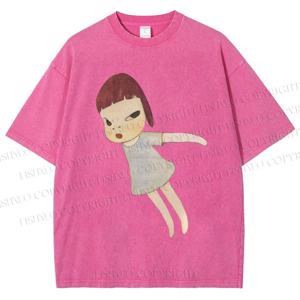 Unisex Yoshitomo Nara Flying Girl Printed Washed Tee