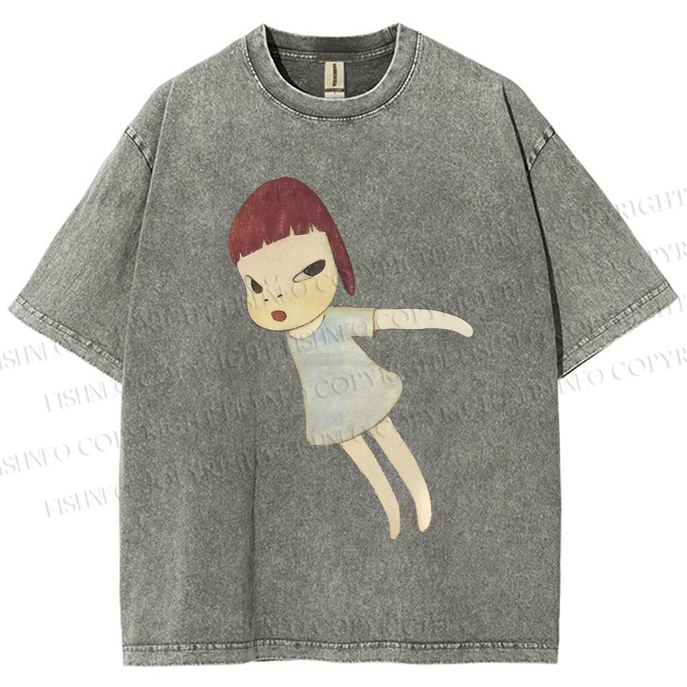 Unisex Yoshitomo Nara Flying Girl Printed Washed Tee