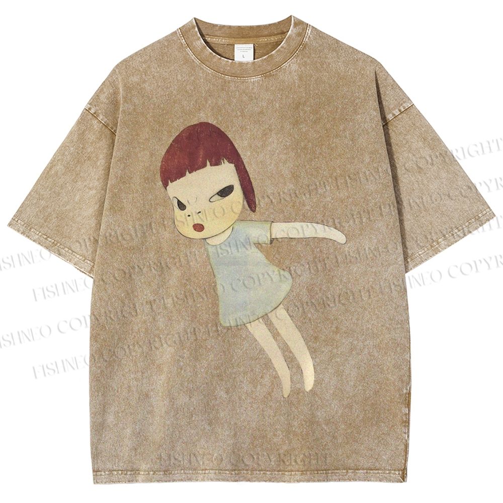 Unisex Yoshitomo Nara Flying Girl Printed Washed Tee