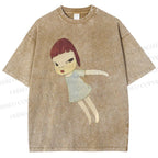 Unisex Yoshitomo Nara Flying Girl Printed Washed Tee