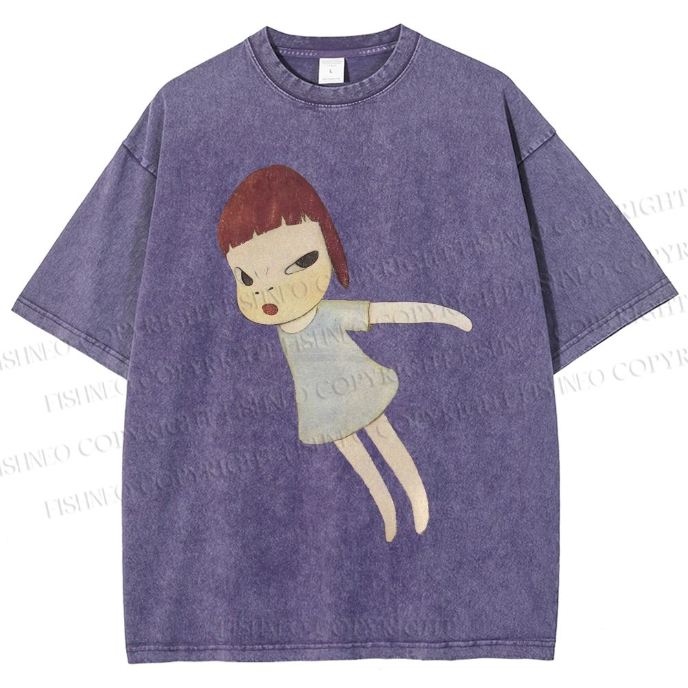 Unisex Yoshitomo Nara Flying Girl Printed Washed Tee
