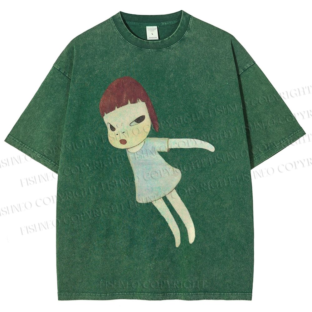 Unisex Yoshitomo Nara Flying Girl Printed Washed Tee