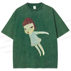 Unisex Yoshitomo Nara Flying Girl Printed Washed Tee