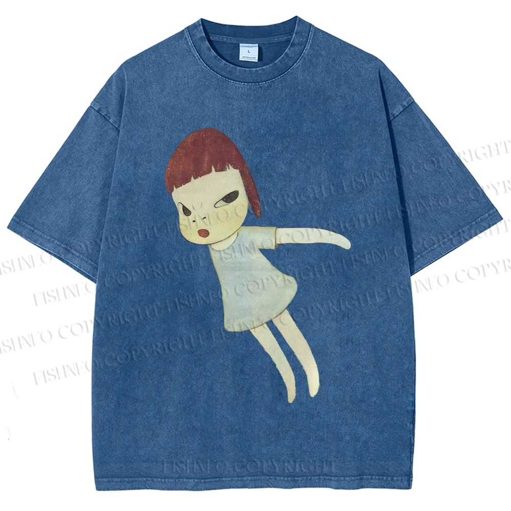 Unisex Yoshitomo Nara Flying Girl Printed Washed Tee