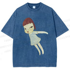 Unisex Yoshitomo Nara Flying Girl Printed Washed Tee