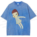 Unisex Yoshitomo Nara Flying Girl Printed Washed Tee