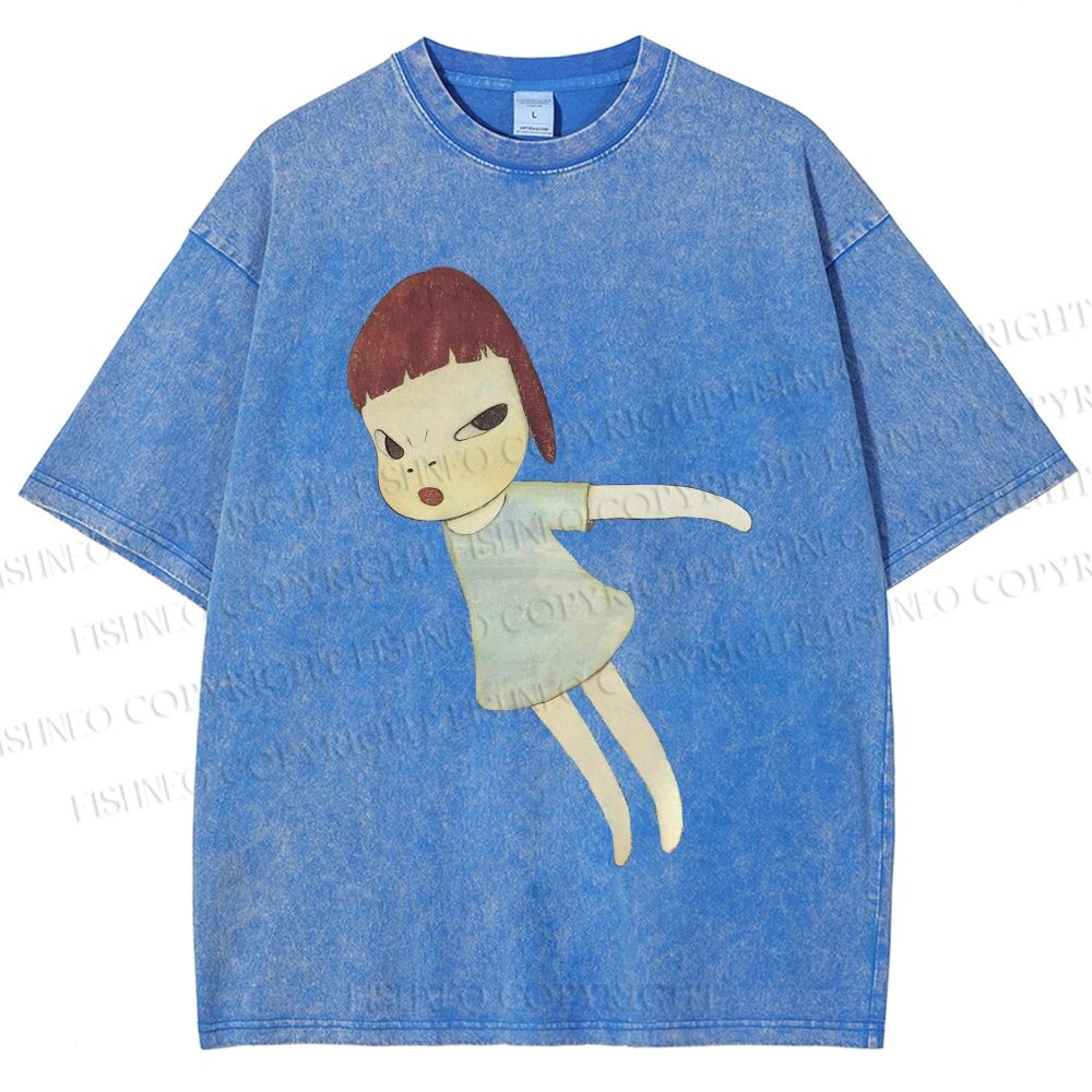 Unisex Yoshitomo Nara Flying Girl Printed Washed Tee