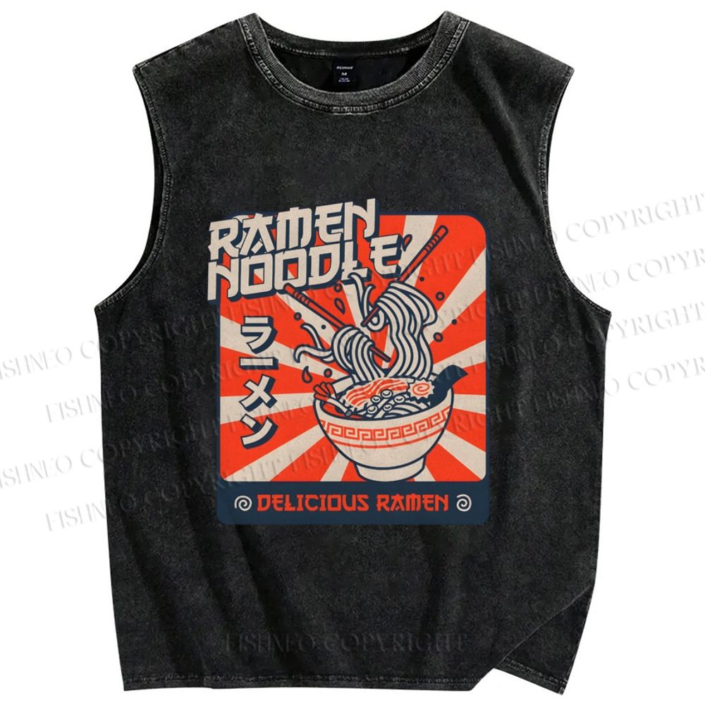Unisex Ramen Printed Washed Tank Top