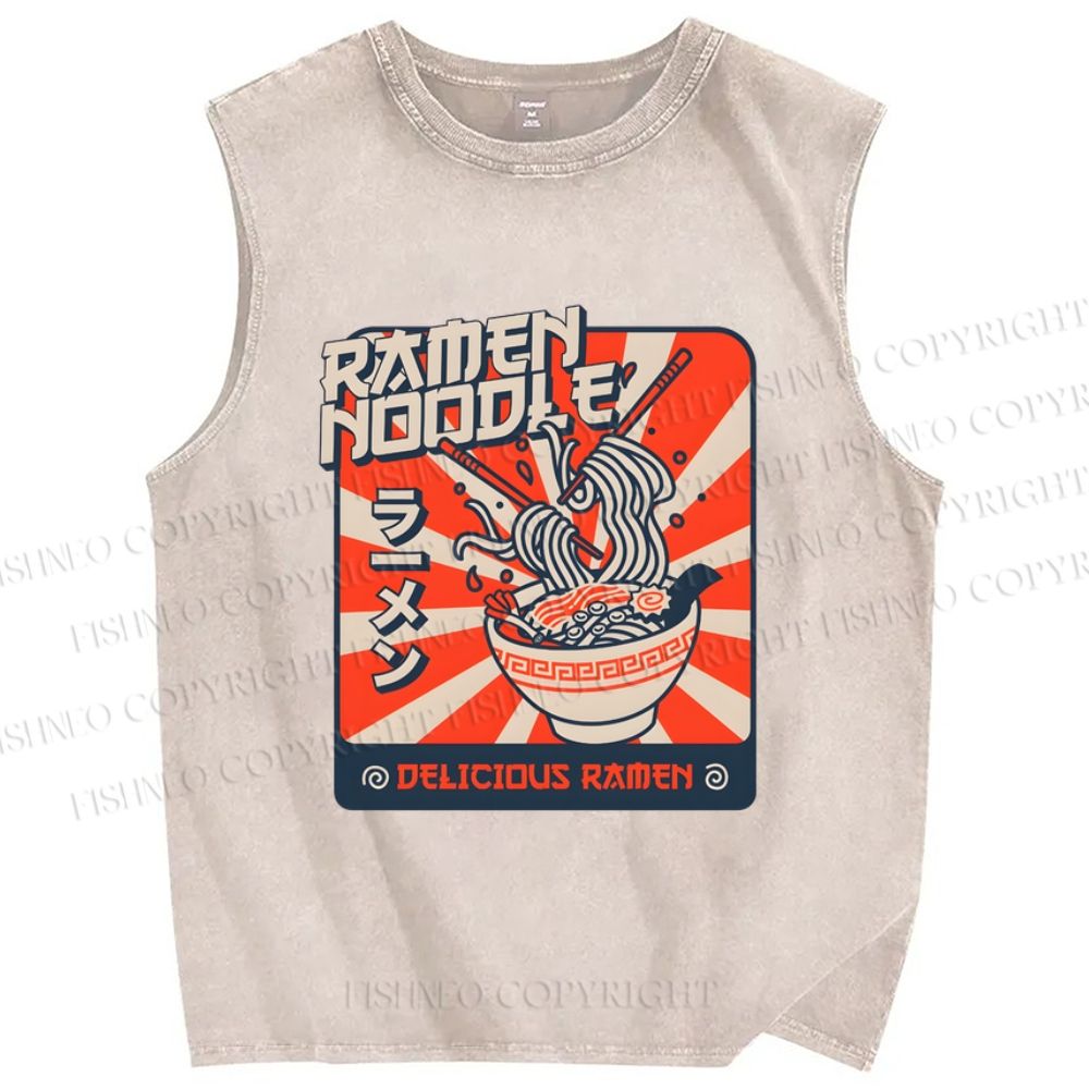 Unisex Ramen Printed Washed Tank Top