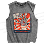 Unisex Ramen Printed Washed Tank Top