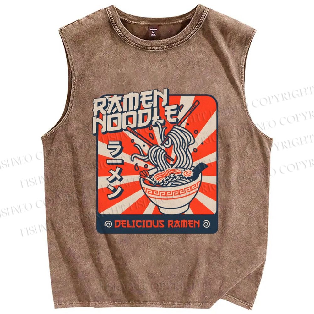 Unisex Ramen Printed Washed Tank Top