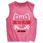 Unisex Fat Cat Printed Washed Tank Top