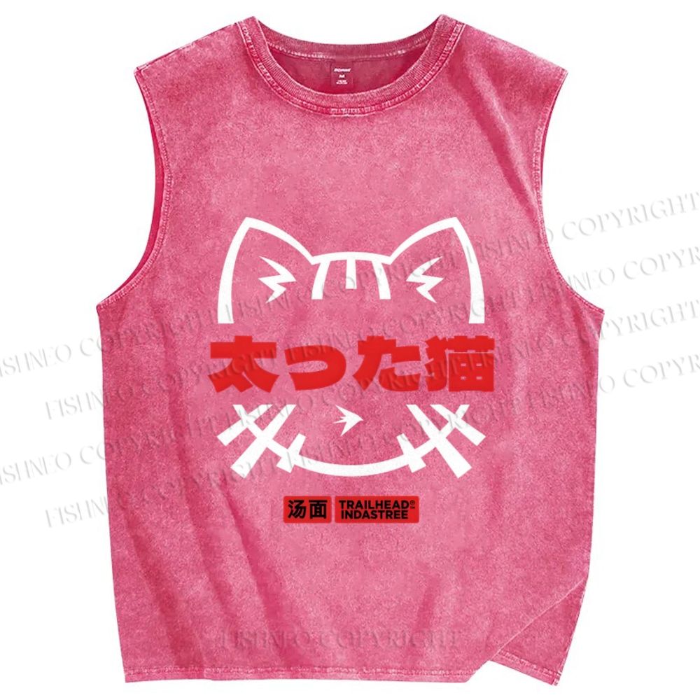 Unisex Fat Cat Printed Washed Tank Top