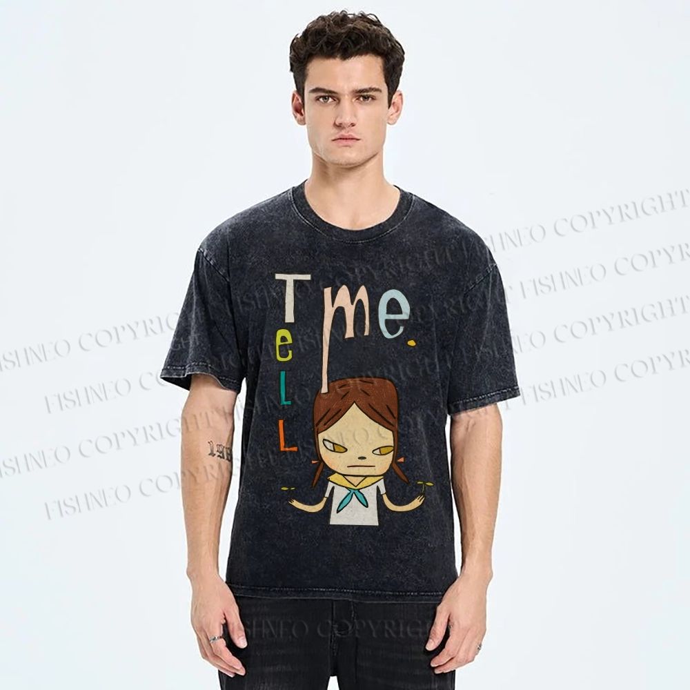 Unisex Yoshitomo Nara Tell Me Printed Washed Tee