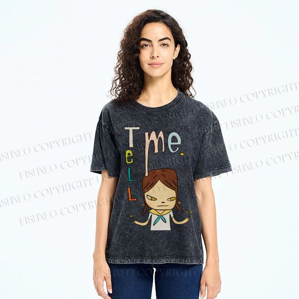 Unisex Yoshitomo Nara Tell Me Printed Washed Tee
