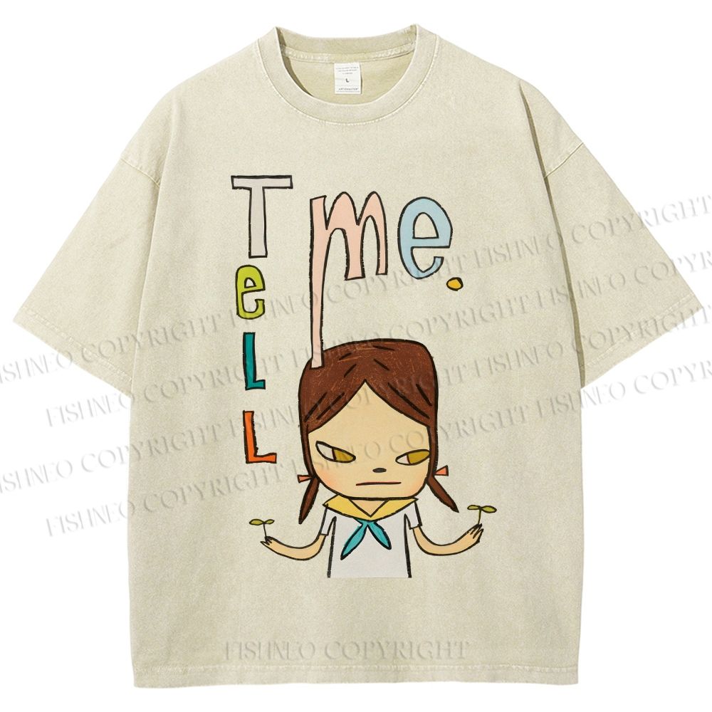Unisex Yoshitomo Nara Tell Me Printed Washed Tee