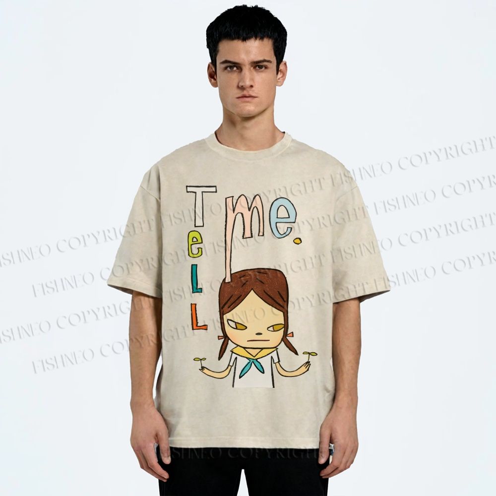 Unisex Yoshitomo Nara Tell Me Printed Washed Tee
