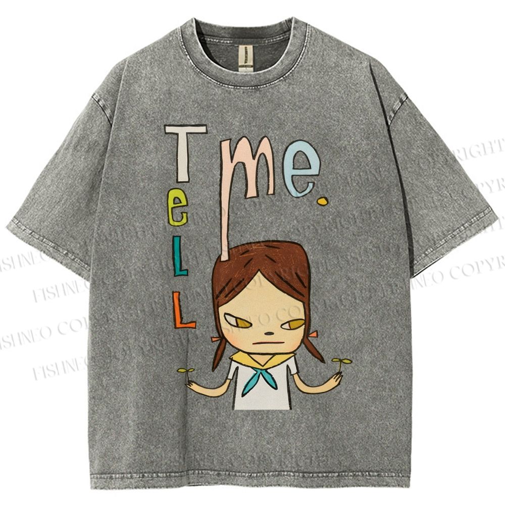 Unisex Yoshitomo Nara Tell Me Printed Washed Tee