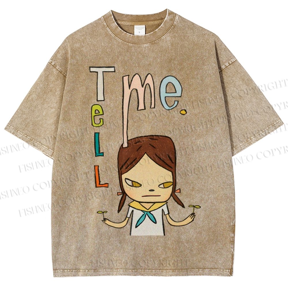 Unisex Yoshitomo Nara Tell Me Printed Washed Tee