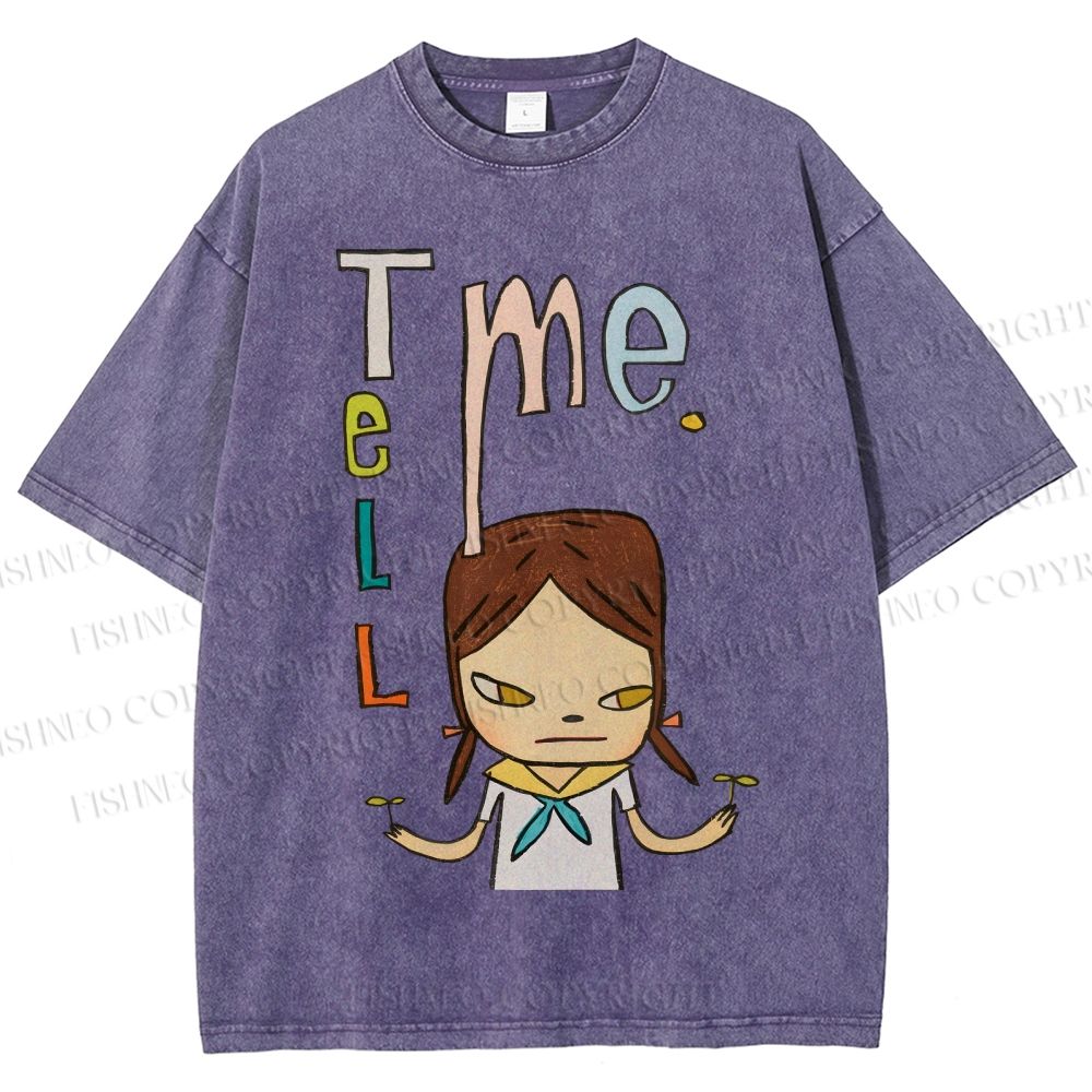 Unisex Yoshitomo Nara Tell Me Printed Washed Tee