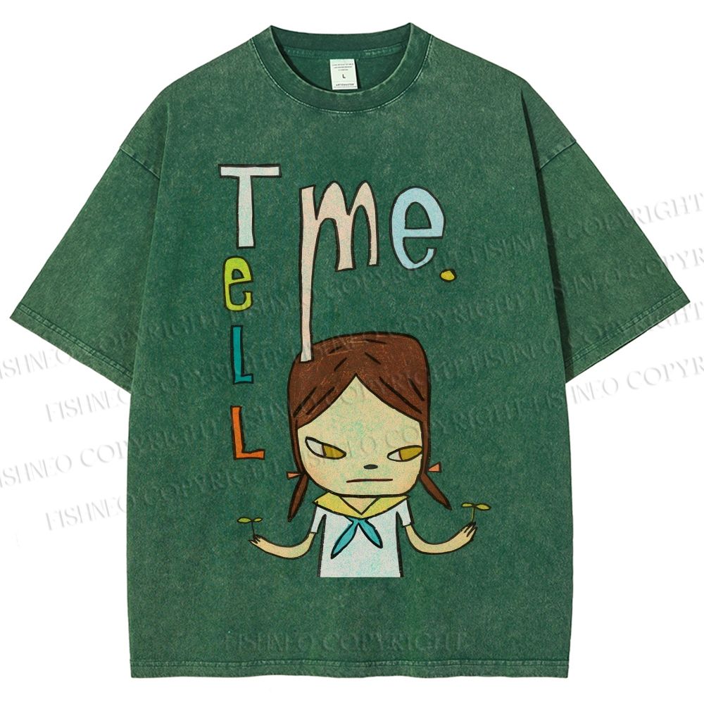 Unisex Yoshitomo Nara Tell Me Printed Washed Tee