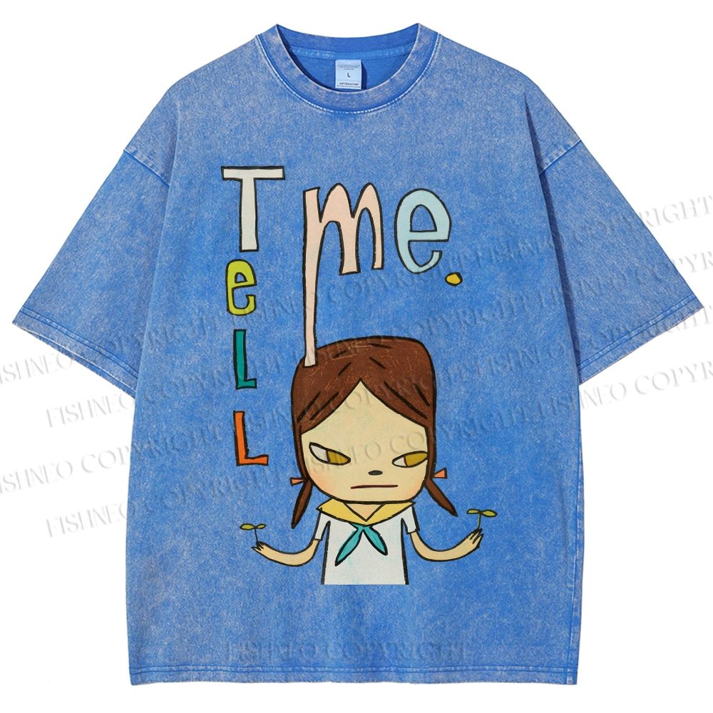 Unisex Yoshitomo Nara Tell Me Printed Washed Tee