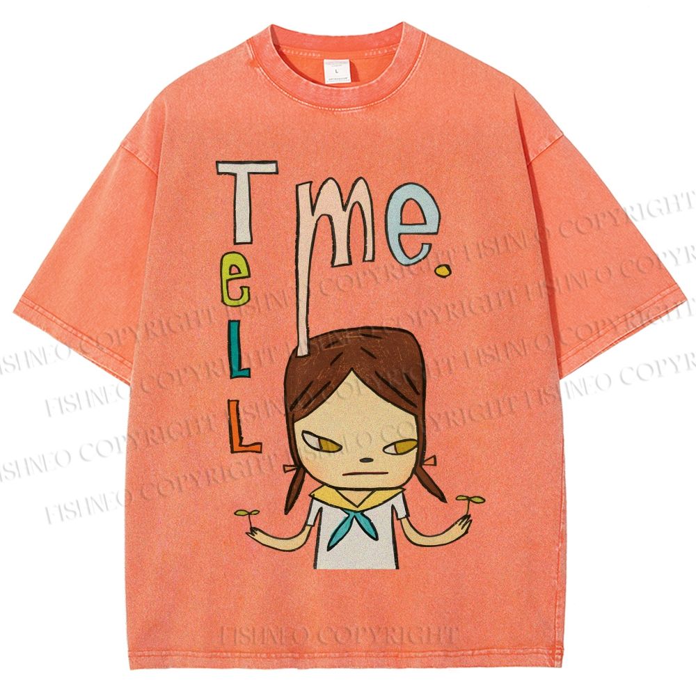 Unisex Yoshitomo Nara Tell Me Printed Washed Tee