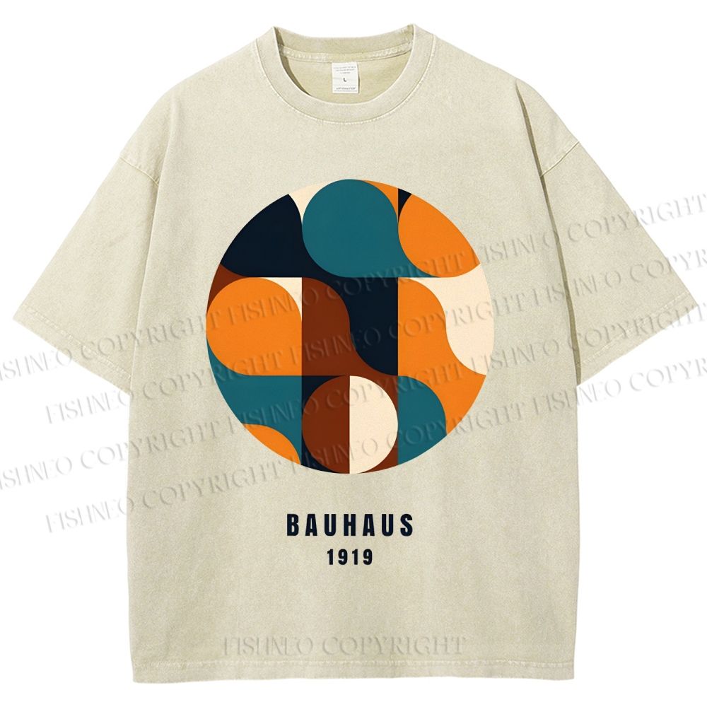 Unisex Bauhaus Geometric Color Blocks Printed Washed Tee