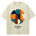 Unisex Bauhaus Geometric Color Blocks Printed Washed Tee