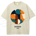 Unisex Bauhaus Geometric Color Blocks Printed Washed Tee