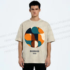 Unisex Bauhaus Geometric Color Blocks Printed Washed Tee